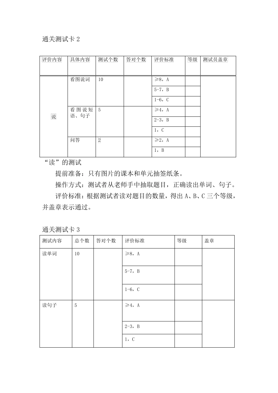 小学一年级英语1a期末学业评价方案_第3页