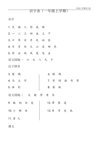 小学一年级识字、生字表