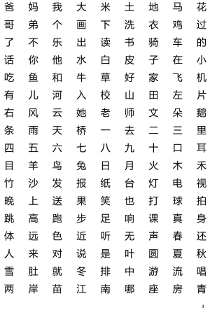小学一年级识字卡