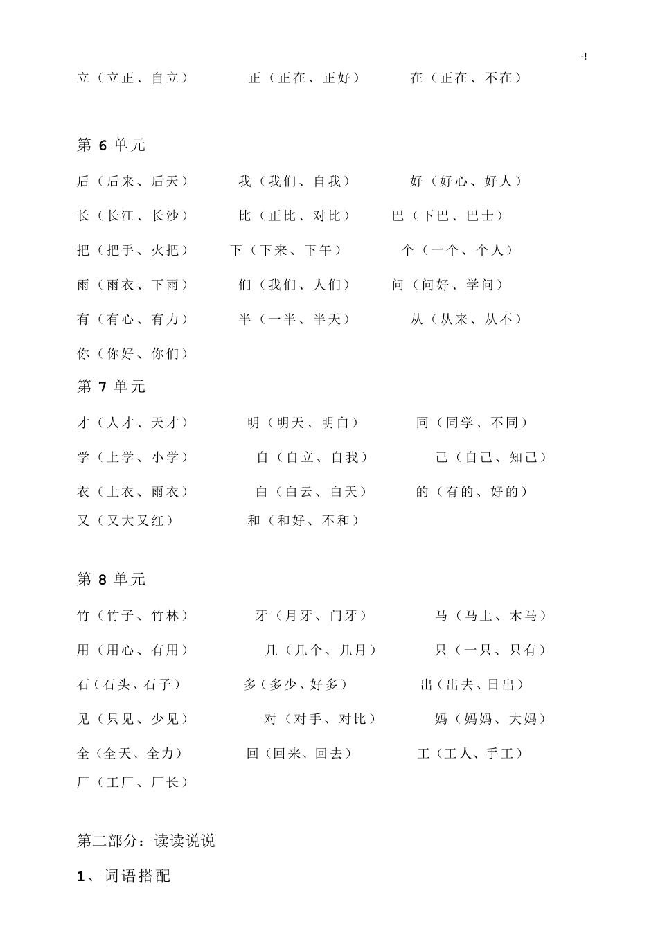 小学一年级语文上册全部考点汇总_第2页