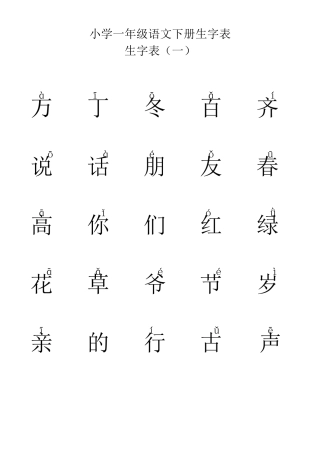 小学一年级语文下册生字表拼音