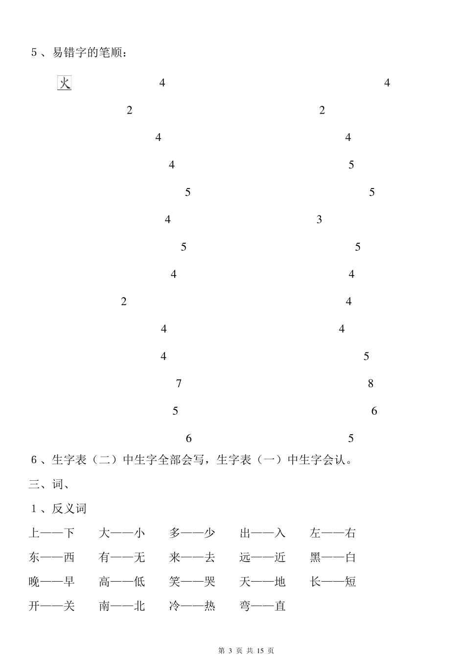 小学一年级语文全(上、下)册复习提纲_第3页