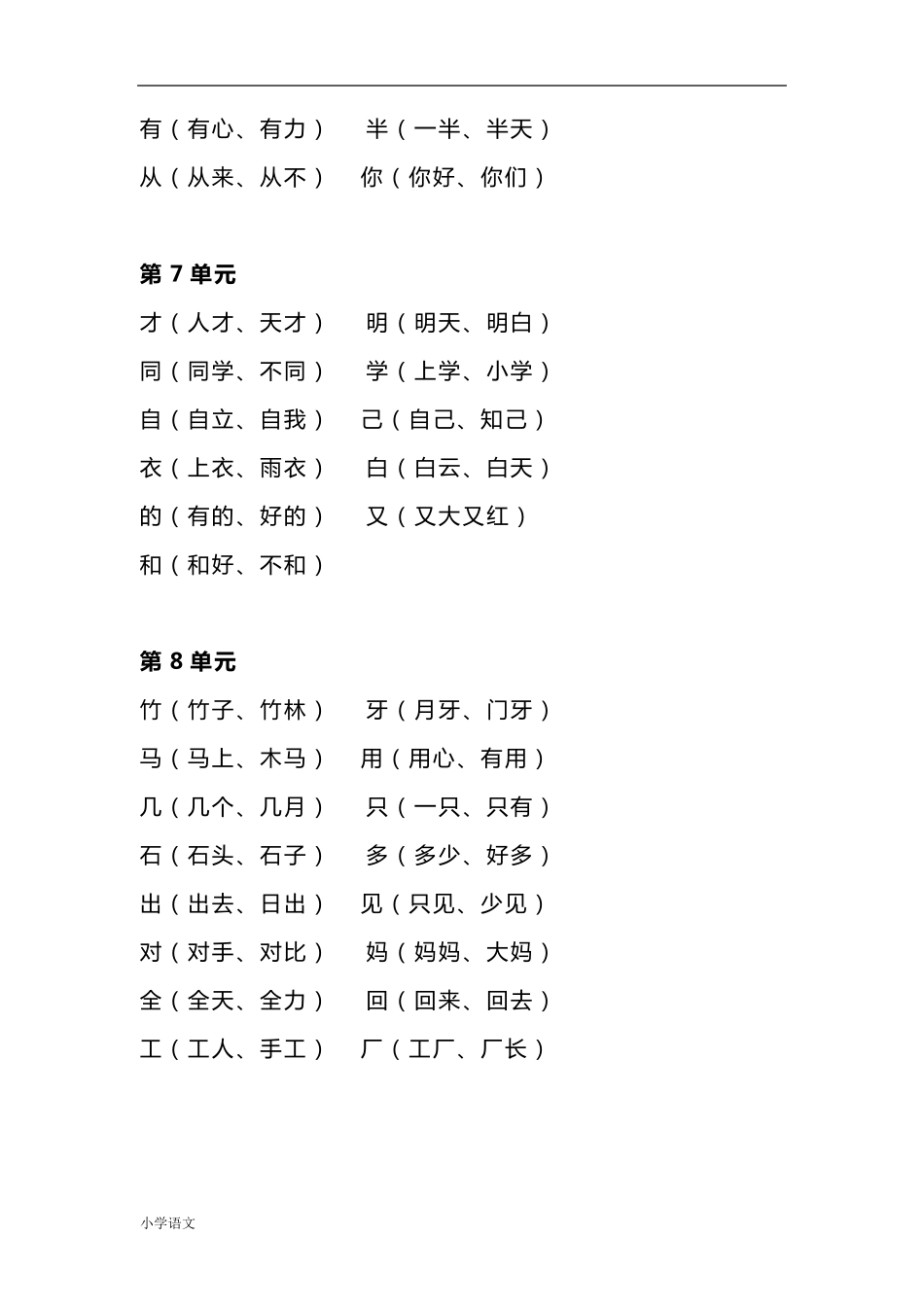 小学一年级语文全部知识点汇总_第3页