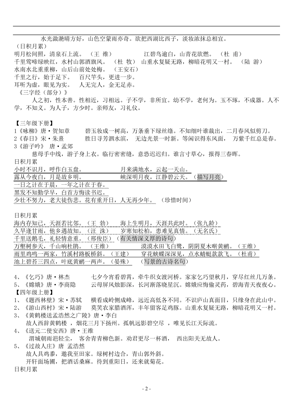 小学一至六年级古诗词及古文汇总_第2页