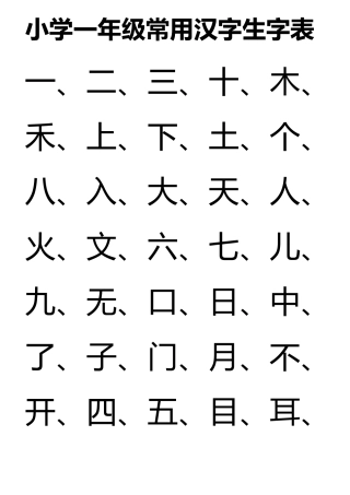 小学一至六年级常用汉字生字表
