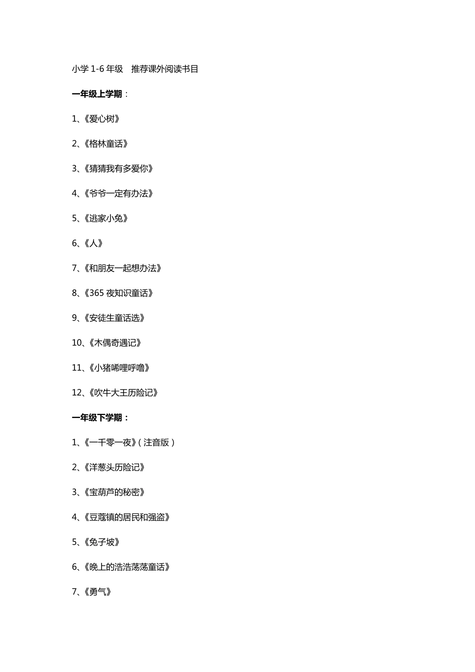 小学一至六年级课外阅读推荐书目_第1页