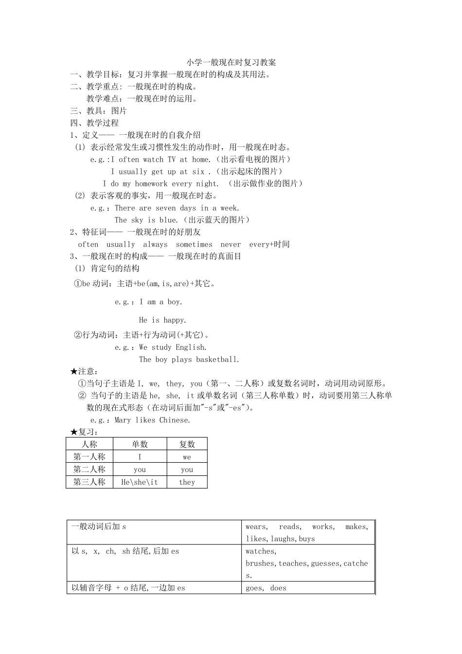 小学一般现在时教案_第1页