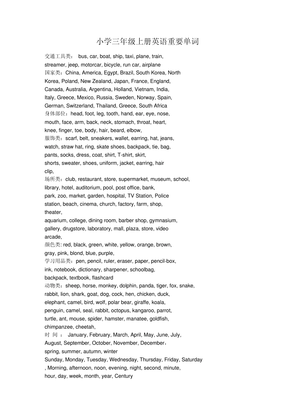 小学三年级上册英语重要单词_第1页