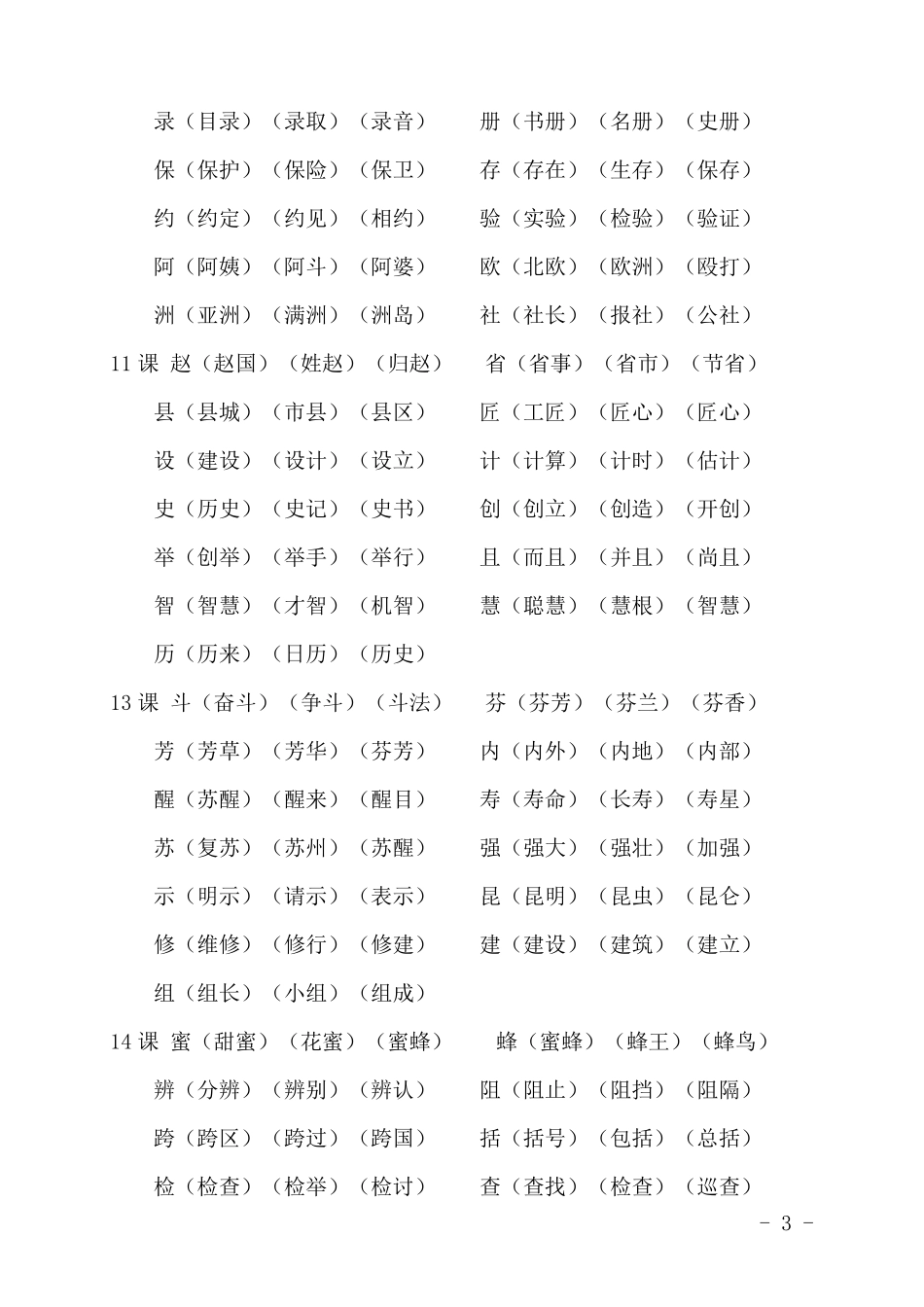 小学三年级下册语文写字表组词一字三词_第3页