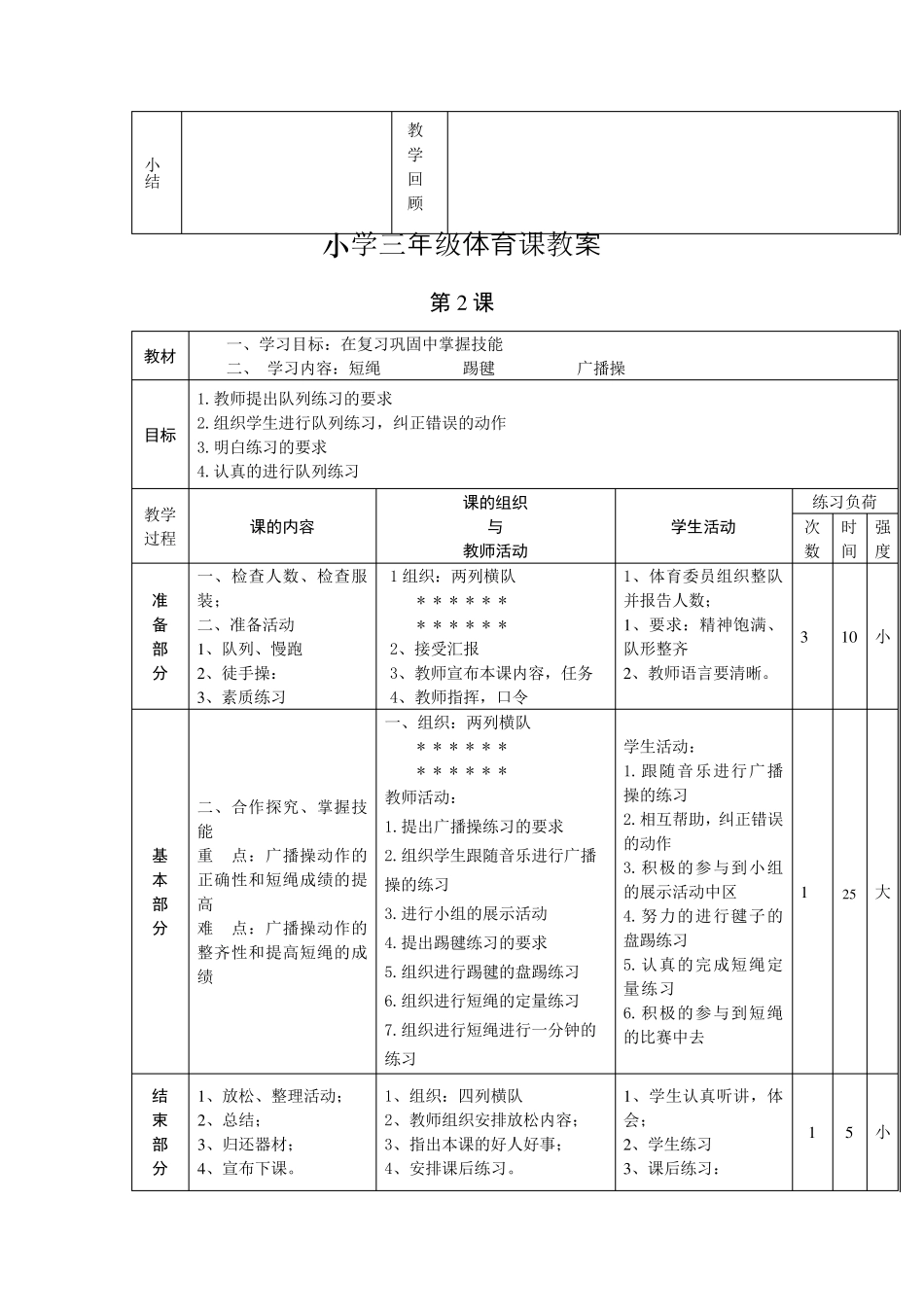 小学三年级体育课教案_第2页