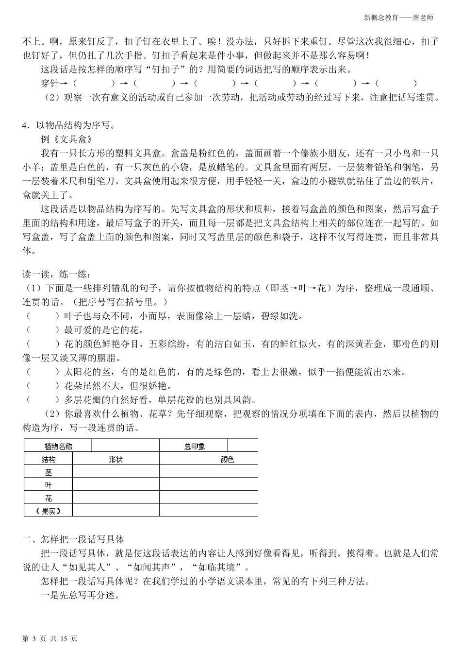 小学三年级作文基本功训练之写段训练_第3页