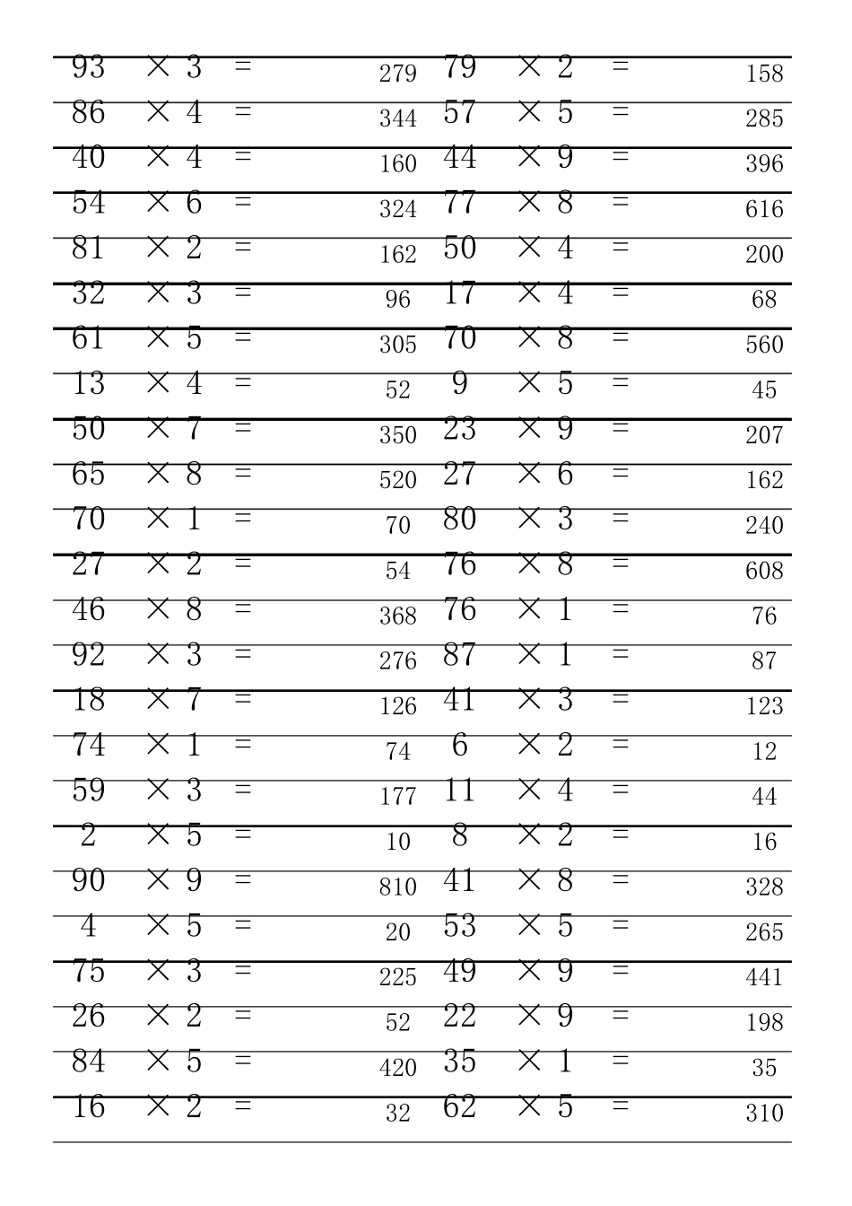 小学三年级数学两位数乘法习题两位数乘一位数口算笔算A4纸直接打印_第3页