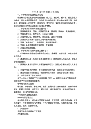 小学不同年级德育工作目标