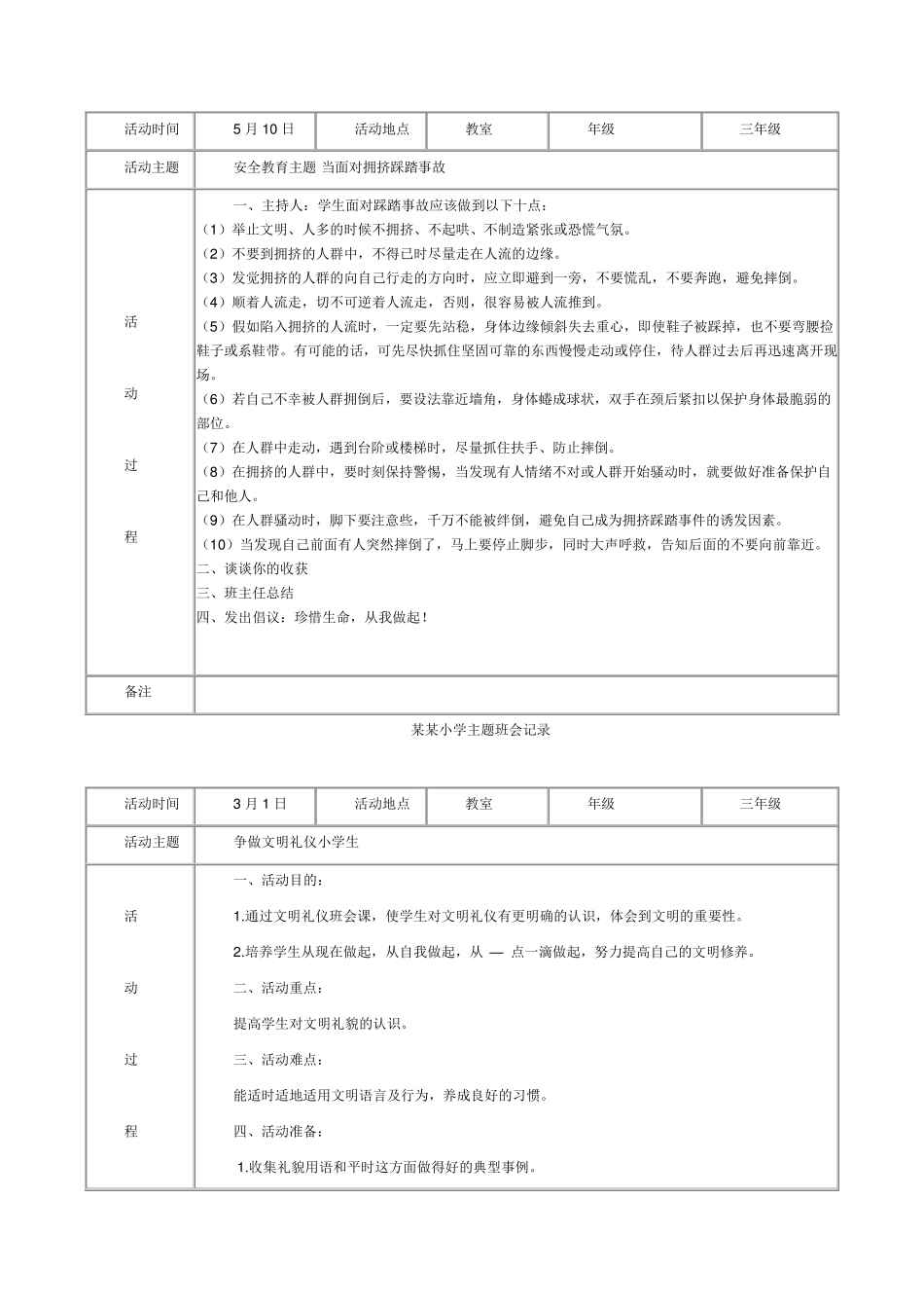 小学主题班会记录_第2页