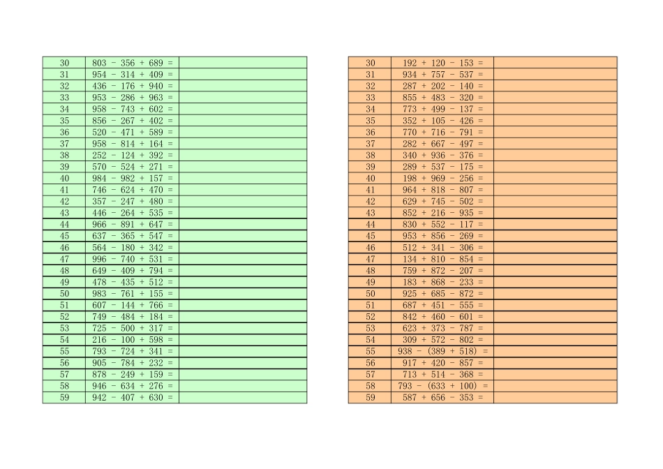 小学二年级三位数加减法练习100题(自动出题)_第2页