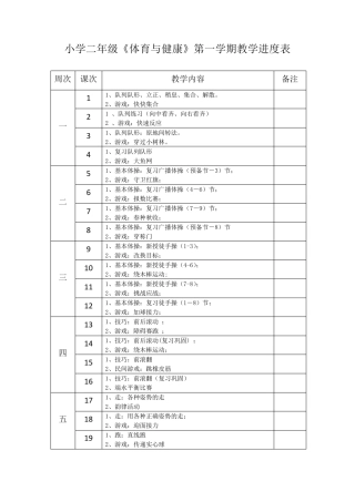 小学二年级《体育与健康》第一学期教学进度表