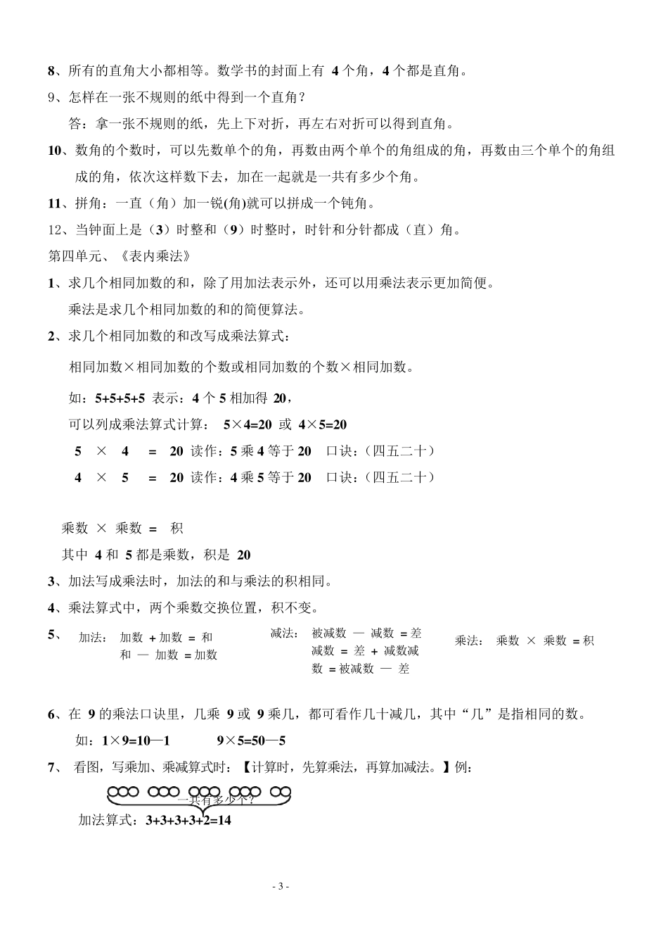 小学二年级上册数学知识点归纳总结_第3页