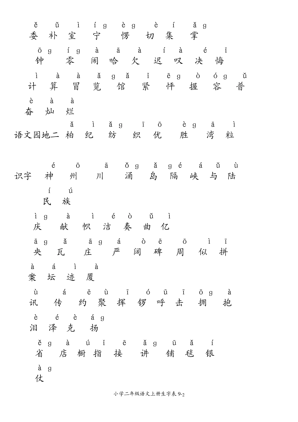 小学二年级语文上册生字表注音_第2页