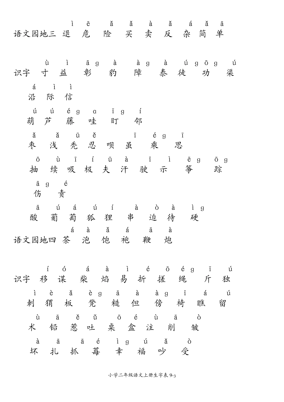 小学二年级语文上册生字表注音_第3页