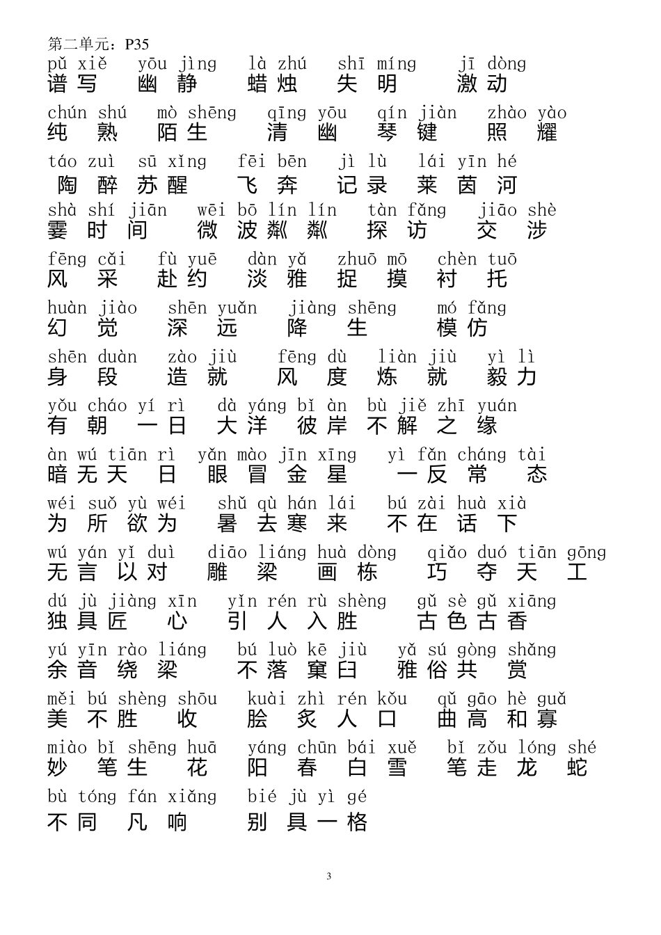 小学五年级下册语文课文生字和词语表_第3页