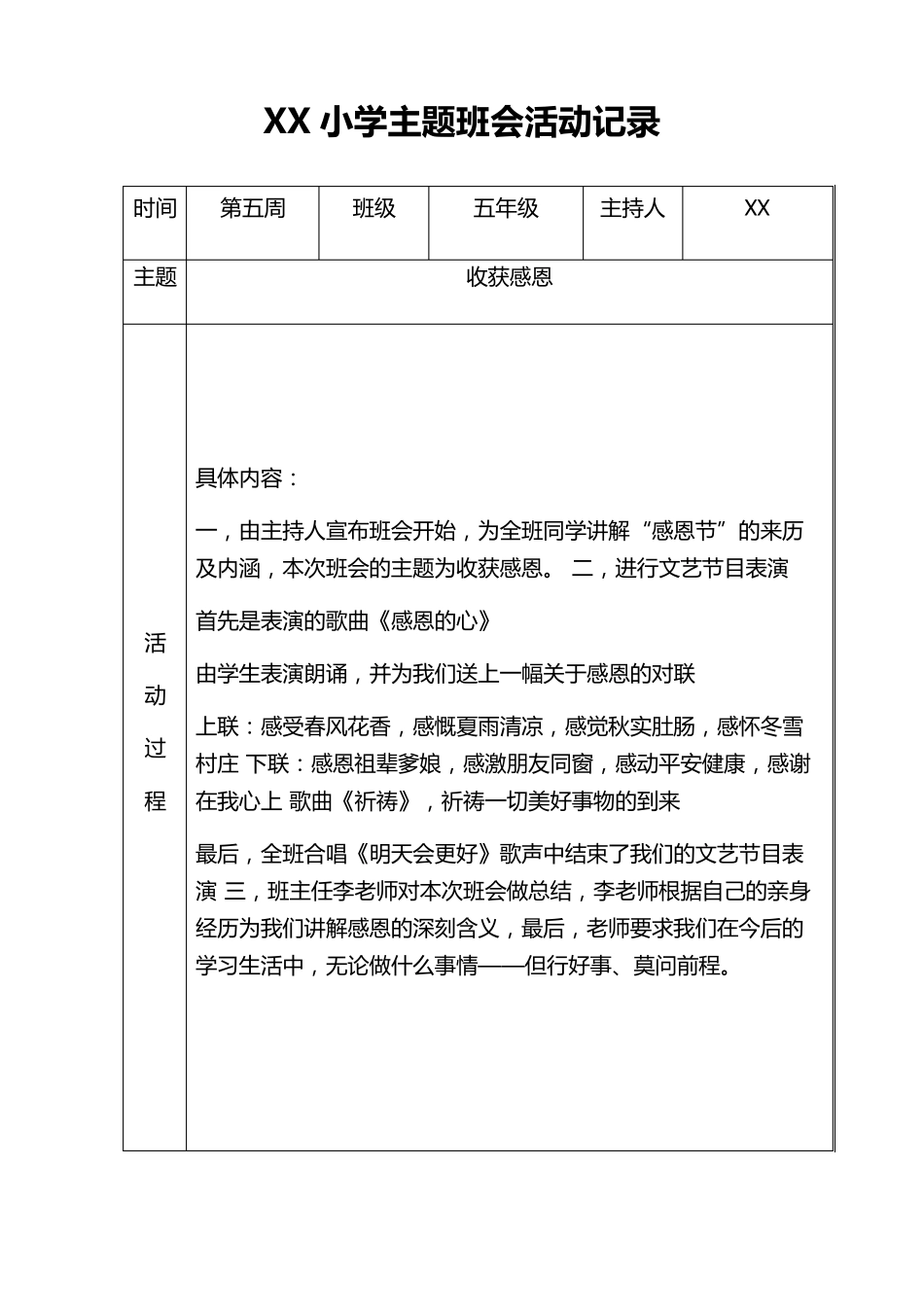 小学五年级主题班会活动记录_第3页