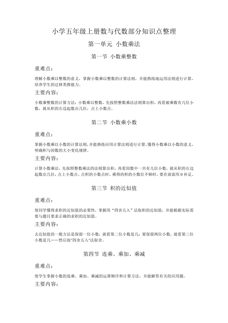 小学五年级数与代数部分知识点整理_第1页