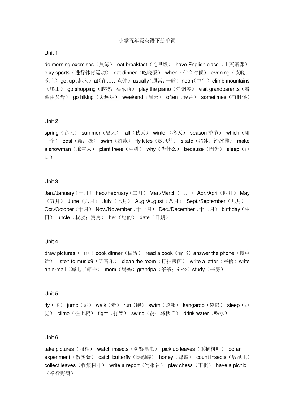 小学五年级英语下册单词_第1页