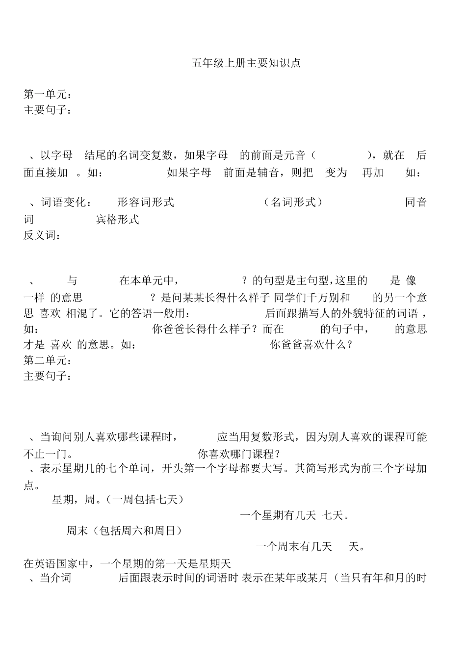 小学五年级英语主要知识点_第1页
