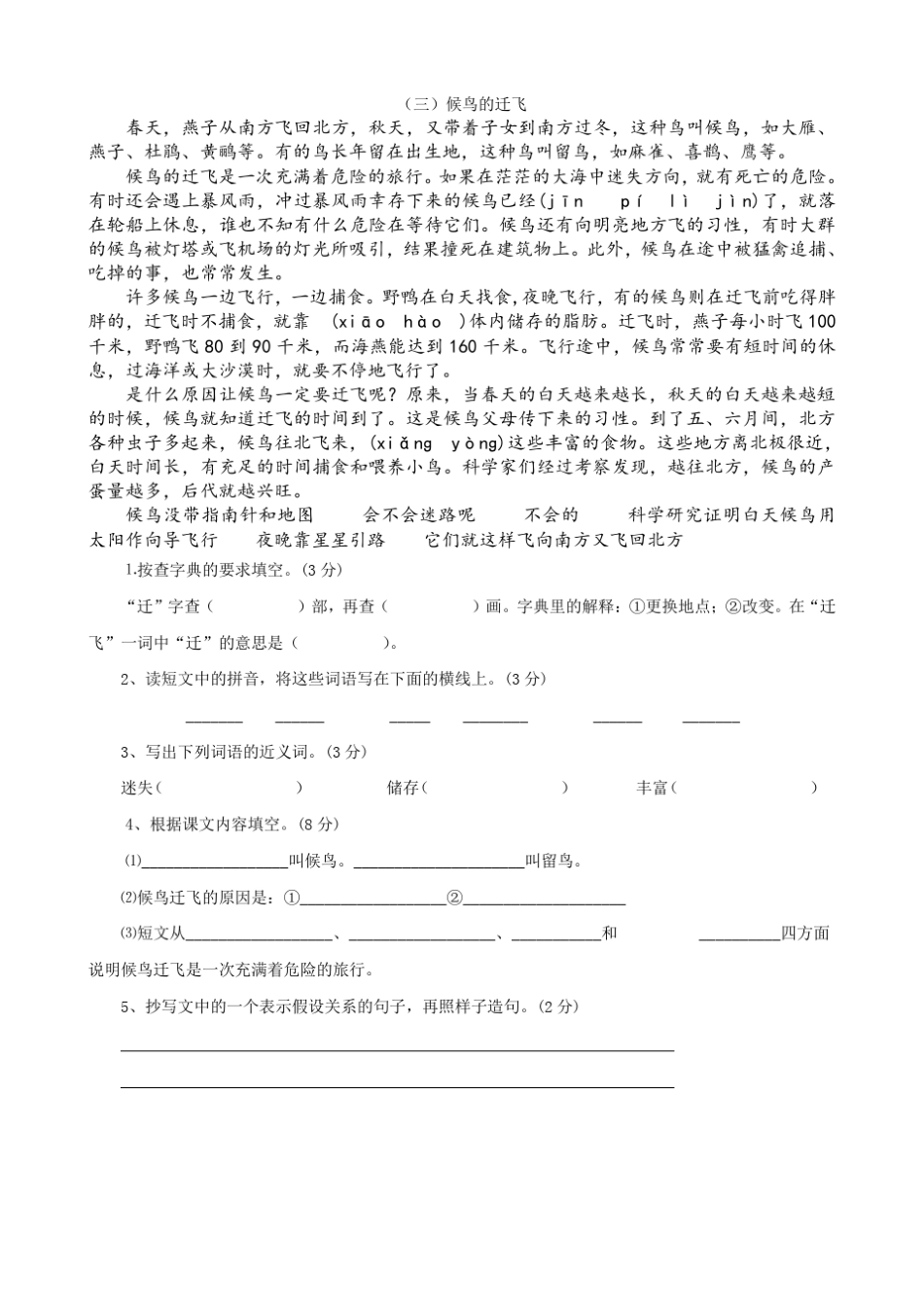 小学五年级语文阅读理解训练_第3页