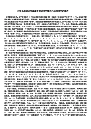 小学低年级语文课本中常见汉字部件名称和组字功能表