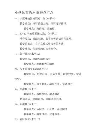 小学体育教材重难点汇总