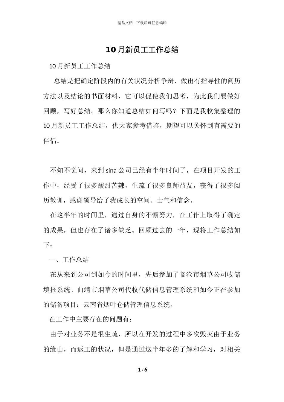 10月新员工工作总结_第1页