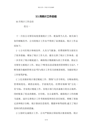 11月统计工作总结