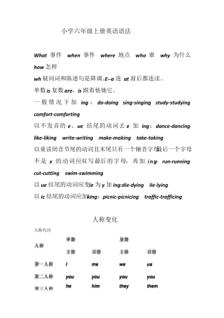 小学六年级上册英语语法