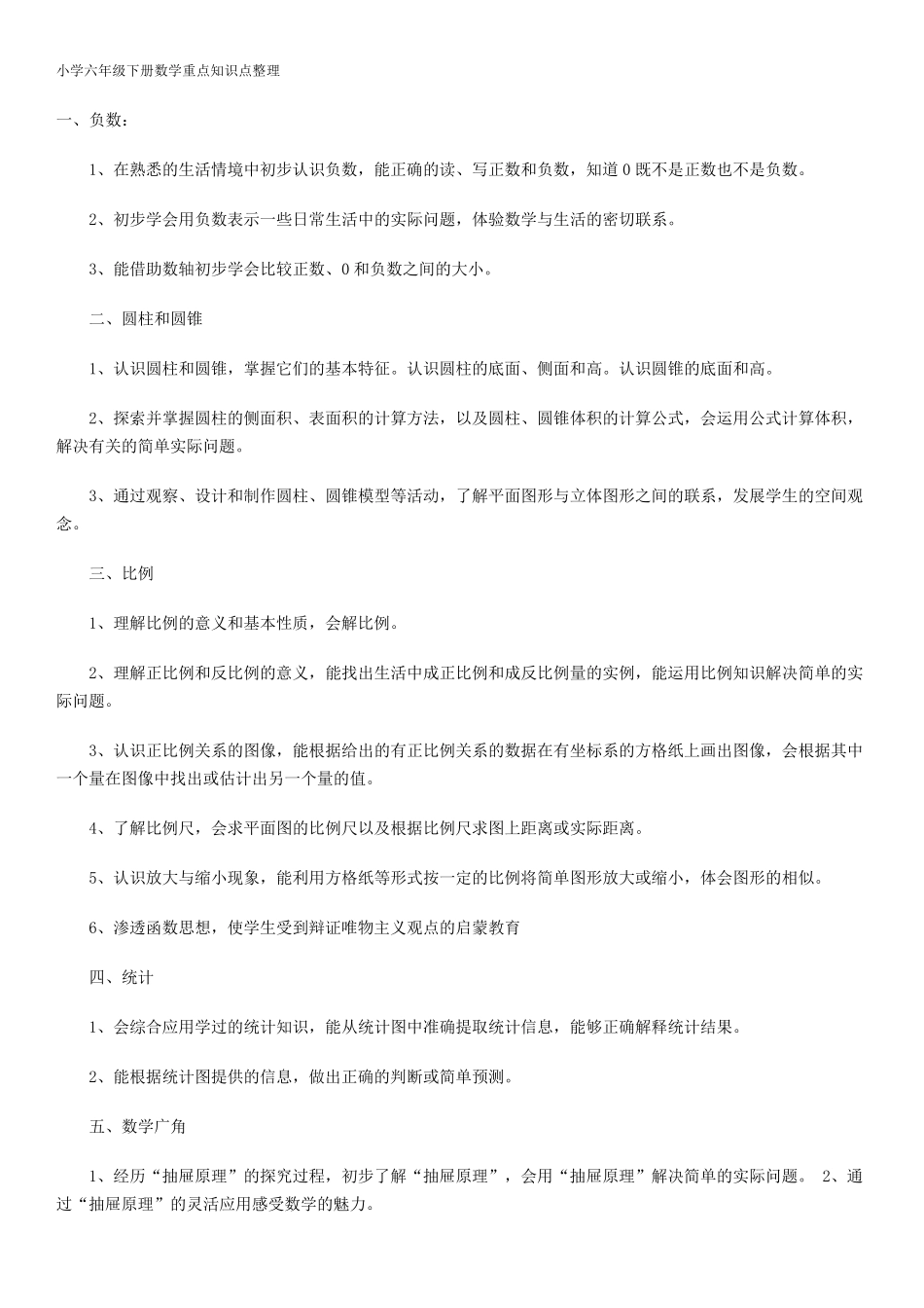 小学六年级下册数学重点知识点整理_第1页