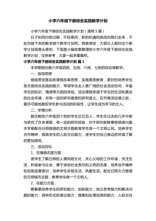 小学六年级下册综合实践教学计划(通用5篇)