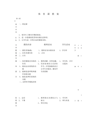 小学六年级体育教案(表格式)