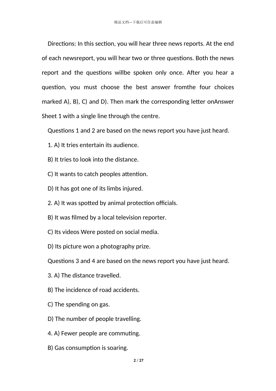 12月英语四级考试第2套真题试卷及答案_第2页