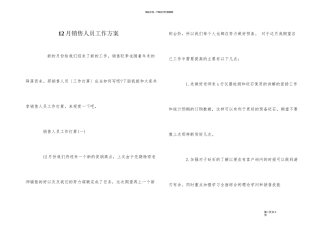 12月销售人员工作计划