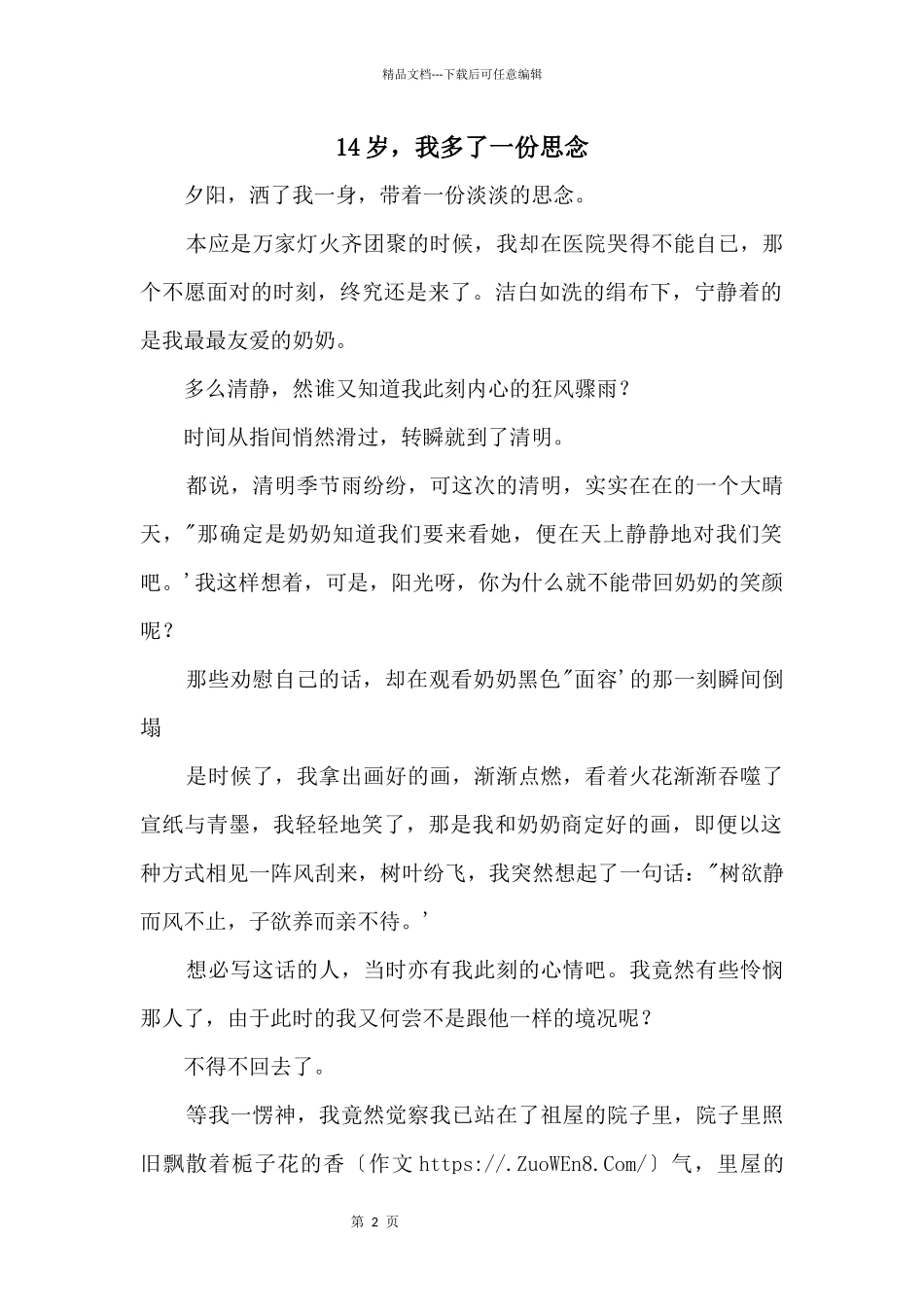 14岁，我多了一份思念_第1页