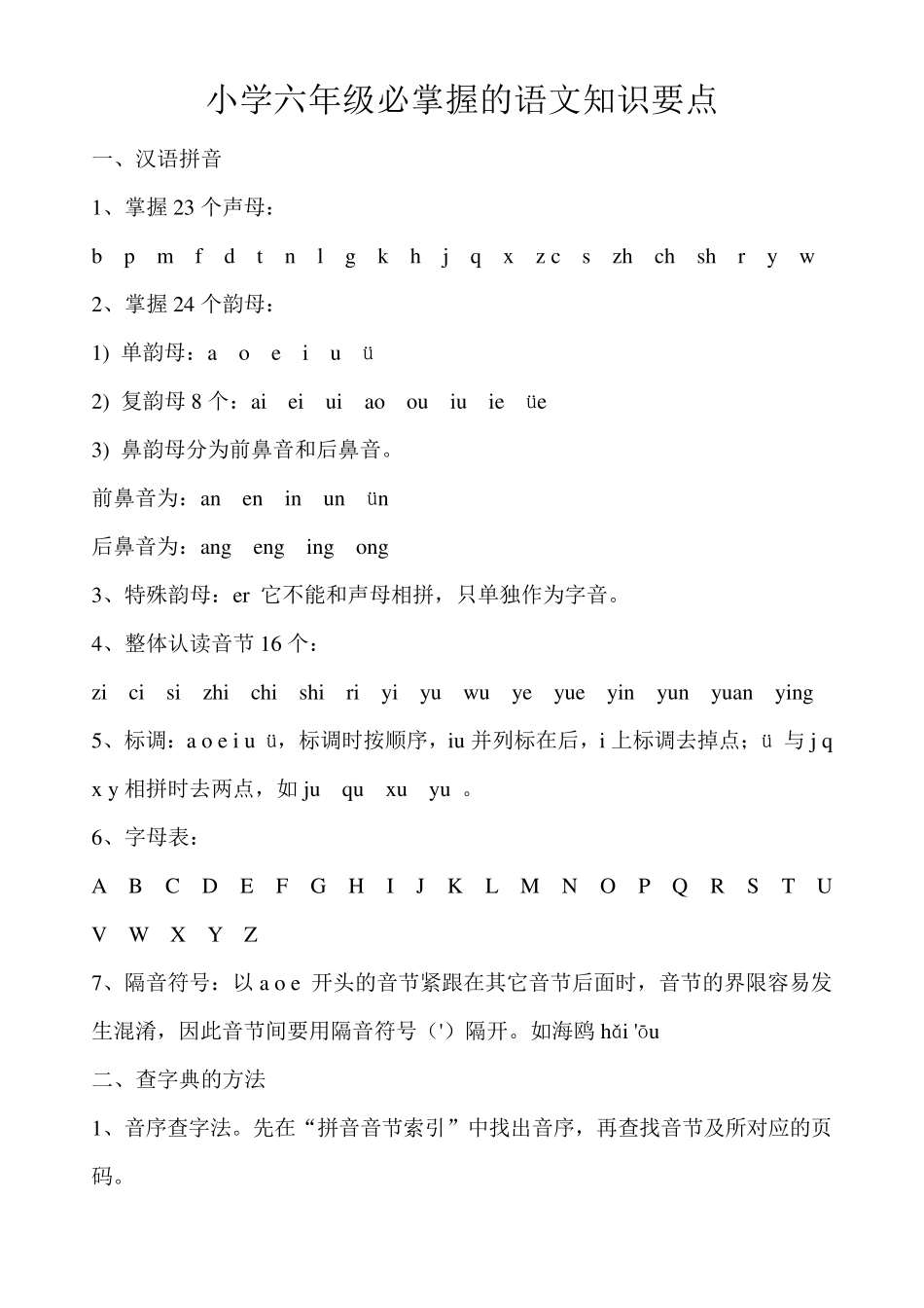 小学六年级必掌握的语文知识要点_第1页