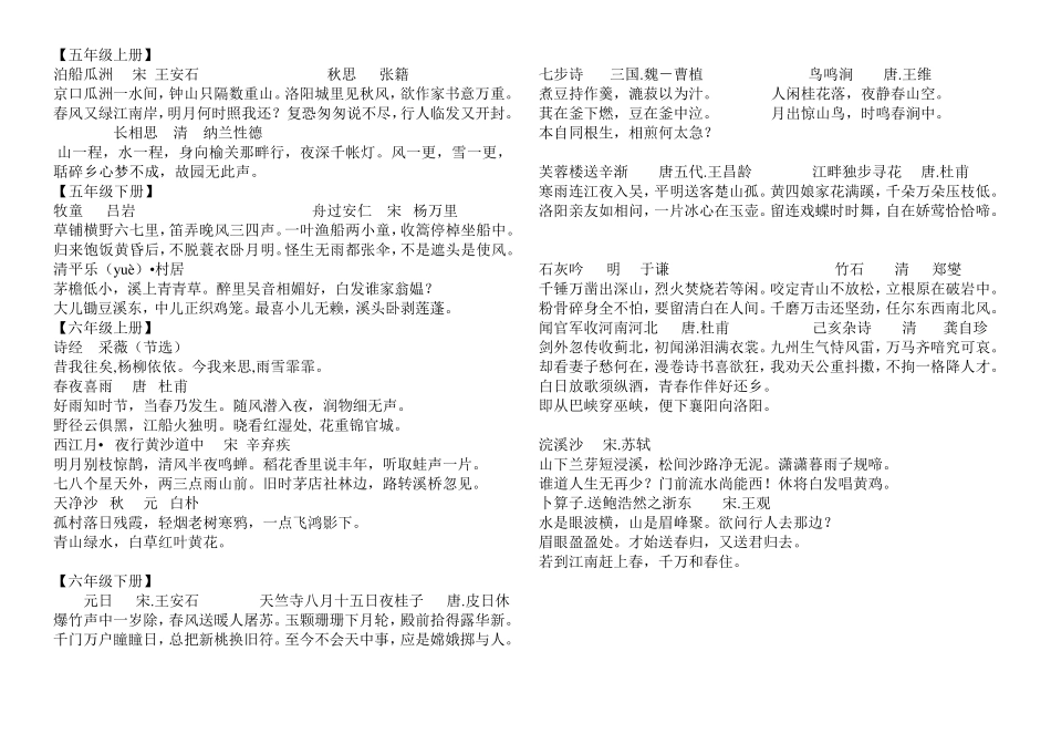 小学六年级必背古诗词总汇_第2页