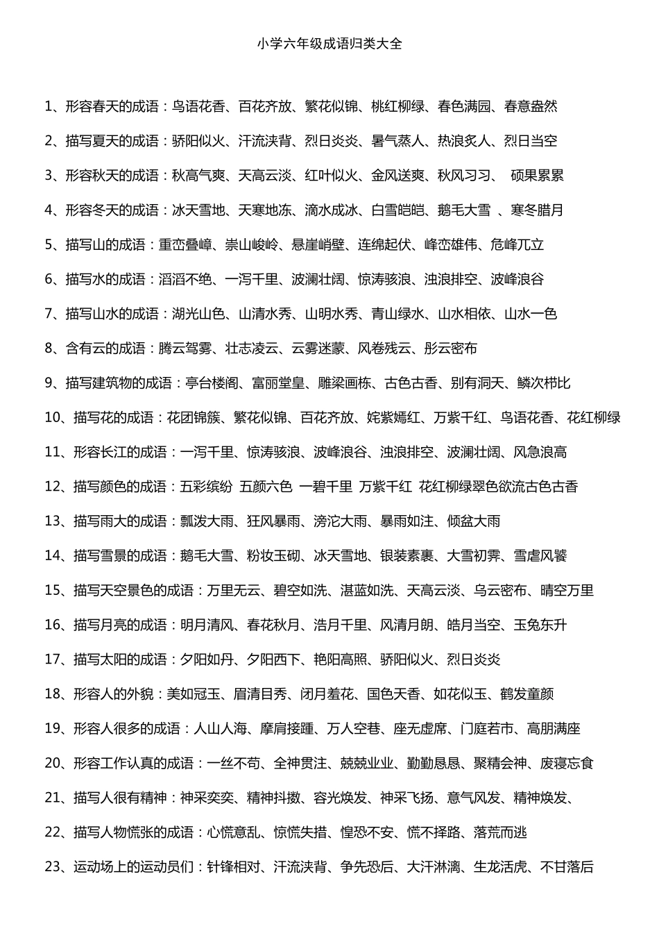 小学六年级成语归类大全_第1页