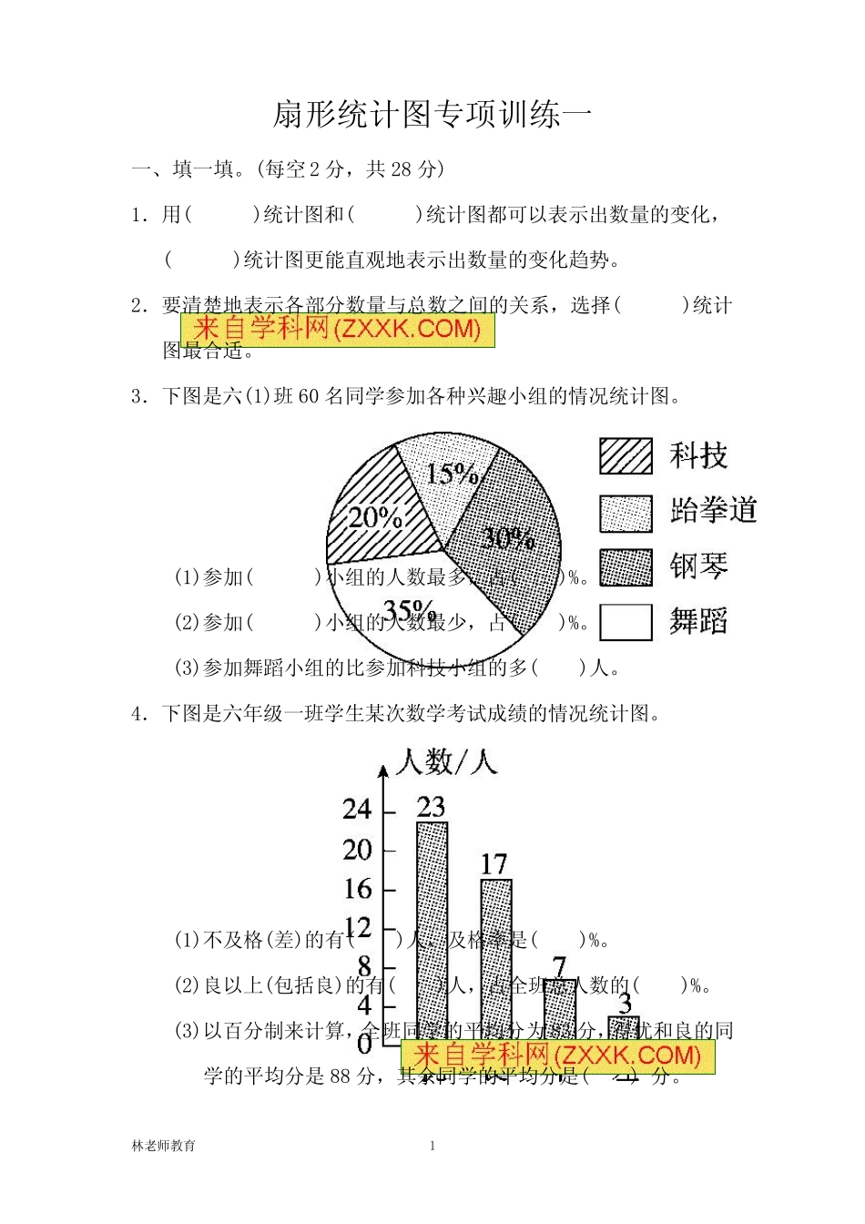 小学六年级数学上册扇形统计图专项训练习题含答案_第1页