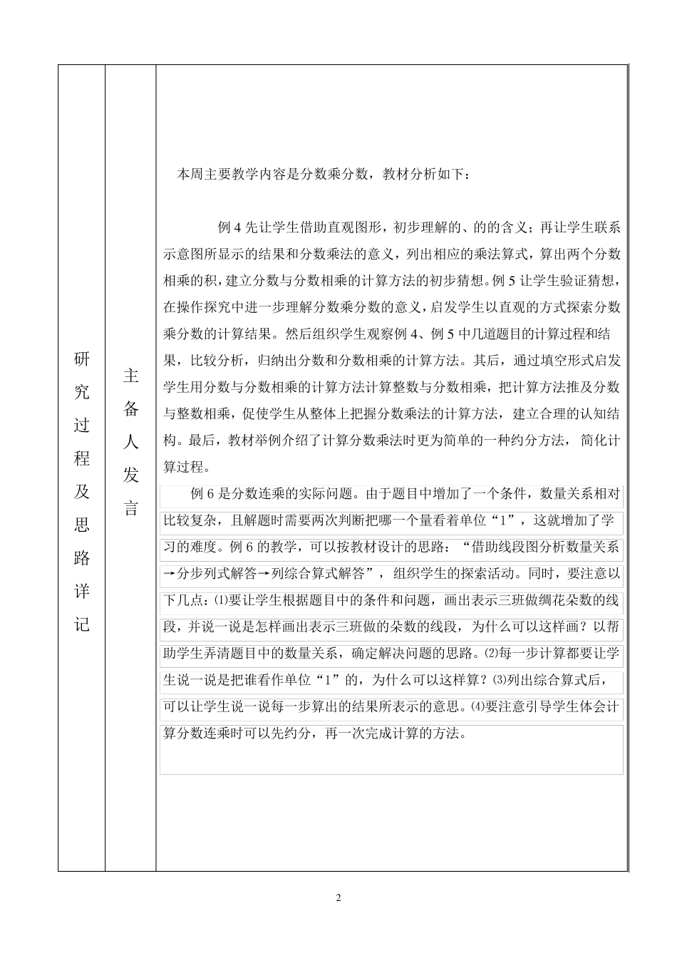 小学六年级数学上册集体备课记录表_第2页