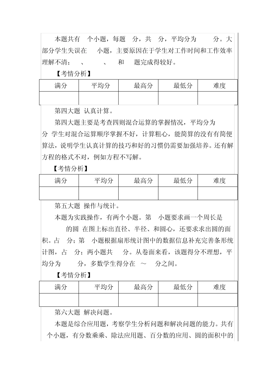 小学六年级数学学业水平测试试题(卷)质量评估报告_第3页