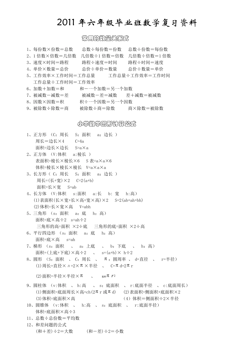 小学六年级数学知识点总复习资料_第1页
