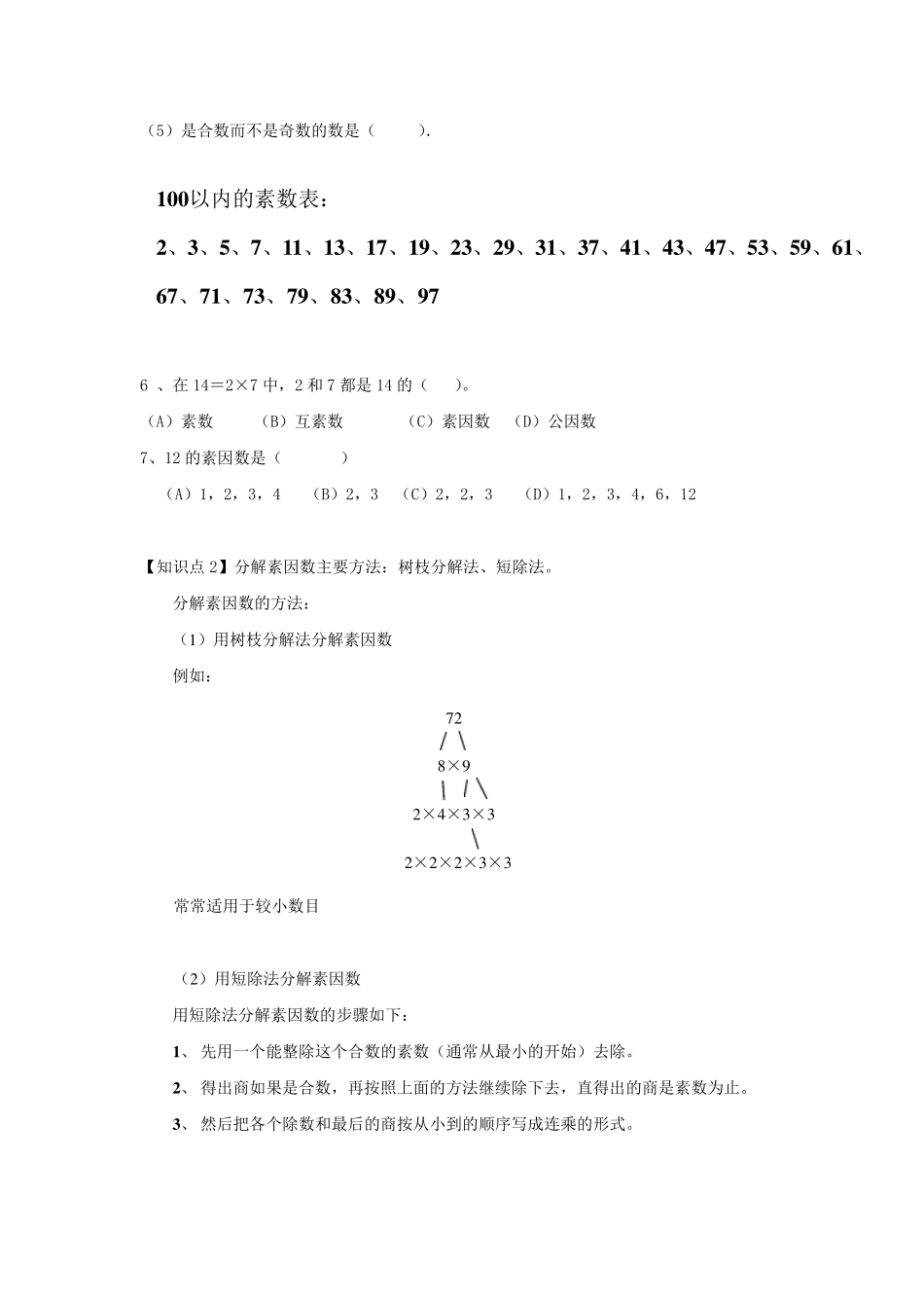 小学六年级素数、合数及分解素因数复习_第2页