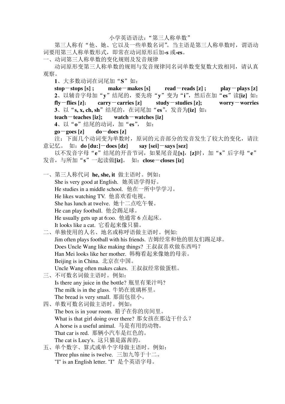 小学六年级英语动词的第三人称单数_第1页