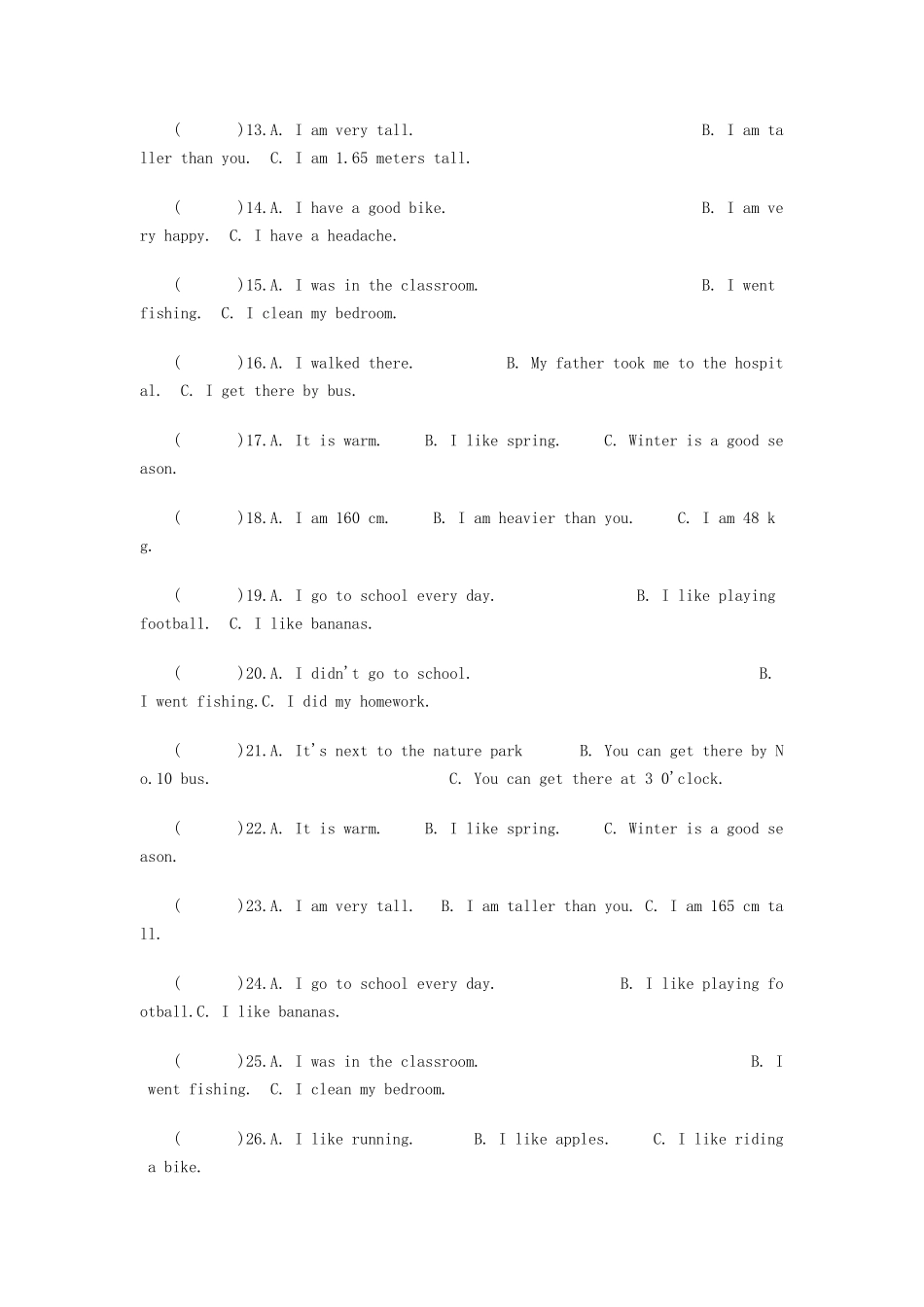 小学六年级英语听力专项练习_第2页